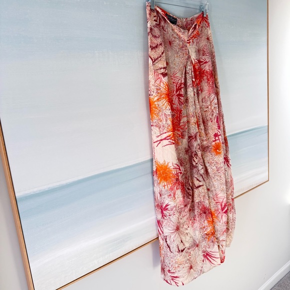 Salvatore Ferragamo Strapless Silk Maxi Dress Floral Tiger Cream Pink US Size 4 - Picture 5 of 10